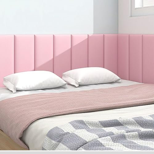 Peel And Stick Headboard Grey Upholstered Wall Panels, 6 Panels Queen Backboard Sized, 3D Anti-Collision Soundproof Self-Adhesive for Bedroom, Living Room,Pink,11.8x23.6/3 Pcs