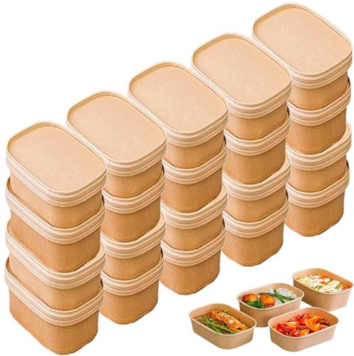 YIMINI 20 pcs Carton à Salade, Emballage à Emporter, Récipients Alimentaires Réutilisables, Boîtes Alimentaires Rectangulaires, Résistant à l'Eau, à l'Huile (Avec Couvercle, 650ml)