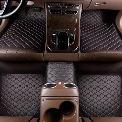 Lhuayeu 5 Stück Leder Auto Fussmatten für FIAT Panda City Cross/Hybrid 2021-2023 2024, wasserdichte rutschfeste Teppich Bodenmatten, Custom Auto Fußmatten, C Black Red