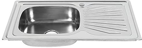 XUANYU Evier Cuisine 1 Bac, Lavabo 1 bac + Kit de Vidage, Evier Inox avec Filtre de Vidange, Évier avce Siphon et Bonde (Argent 90 * 50 * 15 cm)