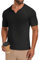 Les umes Men's Knit Polo Shirts V Neck Casual Short Sleeve Classic Fit Ribbed Shirt Black Stripe L