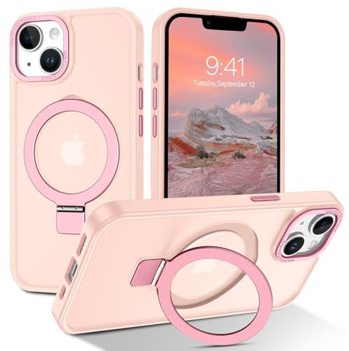 BENTOBEN Hülle für iPhone 13 Mini Mag-Safe mit Ständer, [Magnetisch Ständer Ring] Matt Kabellos Dünn TPU Bumper Cover Case Handyhülle iPhone 13 Mini 5.4, Rosa