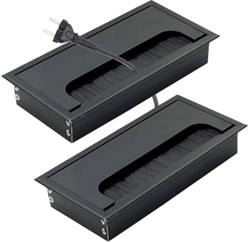 Pasacables de escritorio rectangulares con ojales metálicos, 2 unidades, de aleación de aluminio de 6 x 3 pulgadas, para equipos de oficina, altavoces de computadora, pasacables, de es