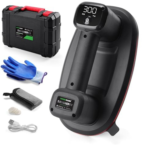 WORKEASE Akku Vakuum Saugheber für Glas, Fliesen, maximale Gewichtskapazität von 300KG/660LBS, 10-Zoll-Basis mit LCD-Anzeige, 4000mAh-Akku, USB-C-Aufladung
