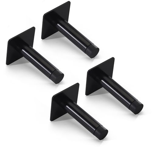 3M Self Adhesive Door Stop, 2-in-1 Installation with Tape or Screws, Floor and Wall Mounted Door Stopper with Noise Dampening Rubber, Door Stoppers for Skirtings (Black, Pack of 4-LDS)