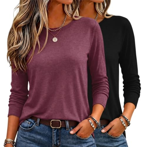 Zeagoo Langarmshirt Damen Rundhals Langarm T Shirt Basic Oberteile Herbst | Longsleeve Set