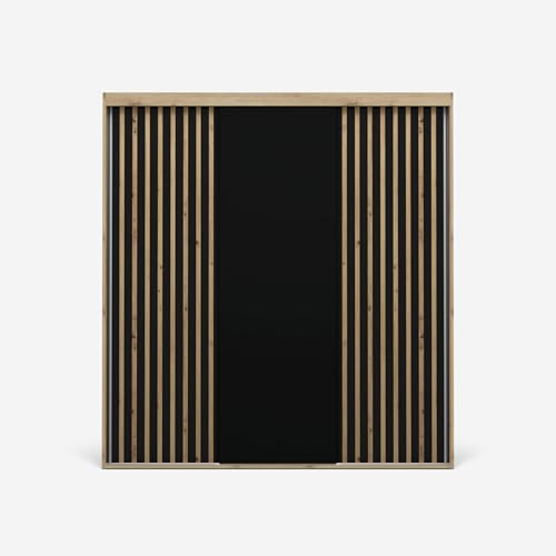 VIKK - Kleiderschrank - Garderobenschrank Groß - 200x60x205cm - Schrank mit Schiebetüren, 2 Kleiderstangen, Schrank nach Bestelleingang gefertigt, SVAL Eiche Artisan, Innenausstattung MAX