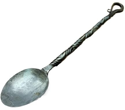 MZICXV Set di posate in ferro battuto forgiato a mano - Coltello da tavola in acciaio di Damasco, forchetta e cucchiaio intrecciati - Stoviglie rustiche medievali (set di/individuali)(C)