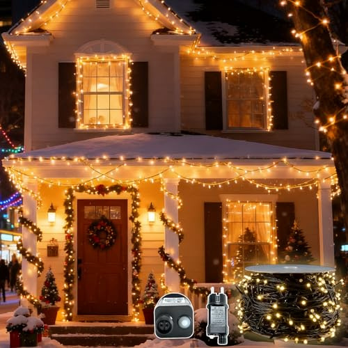 Kidsgigglz LED Lichterkette Außen 50m 500LED Warmweiß, IP44 Wasserdicht Lichterketten mit 8 Modi Speicherfunktion, 31V Niedervolt Stecker, Weihnachtsbeleuchtung für Garten Baum Balkon Hochzeit Party