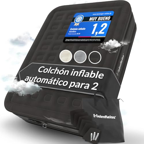 Heimfleiss® Materasso Gonfiabile Matrimoniale 150x200x45 cm | Letto Gonfiabile Matrimoniale Premium per 2 Persone | Materassino Autogonfiante per Ospiti e Campeggio con Pompa Integrata | Black
