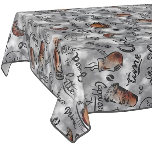 Wachstuchtischdecke Tischdecke abwaschbar Wachstischdecke pflegeleicht wasserabweisend Lotuseffekt Gartentischdecke Coffee Kaffee 120 x 140 cm mit Saum (Eingefasst)