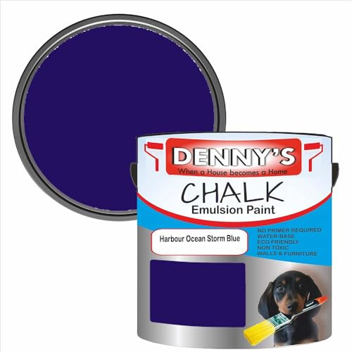 SCOOBYS PAINTS BACK IN THE MIX Chalk Emulsion Matt Paint, Water-Based, No Primer Required, For Walls and Furniture Dark Blue, (Harbour Ocean Storm Blue, 250Ml Tin)