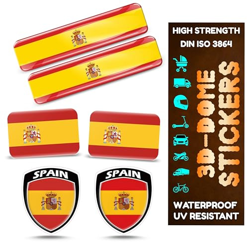 INDIAN STORE 24 Autocollants Drapeaux 3D en Gel - Résistants aux intempéries et aux UV, en Vinyle, pour Voitures, Ordinateurs Portables et Symboles nationaux (Espagne, 6 pièces)