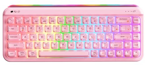 AJAZZ AF68 Wireless Membrane Keyboard, 68% Layout 68-Key Gaming Keyboard, 2.4 GHz/Type-C/BT, RGB Lighting Effects with Integrated Side Light Bar, 4000mAh Battery, Translucent Keycaps, Pink