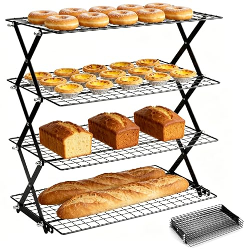 4 Tier Non Stick Wire Cooling Rack,Adjustable Stackable Roasting Cooking Drying Wire Cooling Rack - Cake Cooling Rack for Cookies Baking, Roasting, Cakes,Bread, Kitchen & Camping