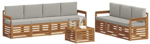 vidaXL Sofagarnituren 8 pcs Natürlich und Hellgrau Massivholz Akazie, Moderne Garten-Sofa-Ecke, Bequeme Sitzgruppe für Terrasse, langlebig und stylisch