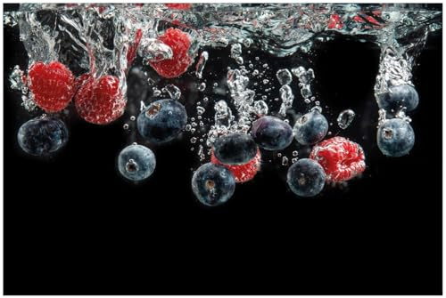 Wallario Küchenrückwand aus Glas 90 x 60 cm, Motiv: Waldfrüchte im Wasser | Spritzschutz abwischbar & pflegeleicht