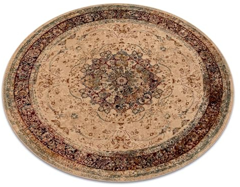 rugsx Wollteppich POLONIA KORDOBA25 traditionelle Teppiche, für das Schlafzimmer, Wohnzimmer, Rosette, Rahmen hellrubin Kreis 135 cm