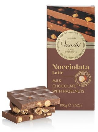 Venchi Tablette de chocolat au lait aux Noisettes du Piémont entières, 100 g - Sans gluten