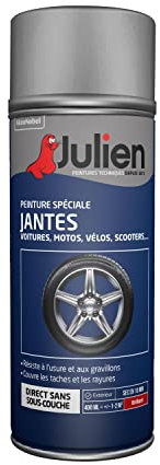 Julien Peinture Aérosol Special pour Jantes - Voitures et 2 roues - Gris Brillant 400ml