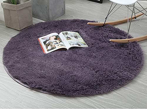 Insun Einfarbig Shaggy Teppich Hochflor Langflor Runden Teppiche Modern für Wohnzimmer Schlafzimmer Grau Violett 100cm Durchmesser
