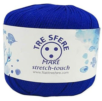 Tre sfere Cotone Elasticizzato per Uncinetto Stretch Touch, 100% Poliammide (50 Grammi, 125 Metri) (Bluette)