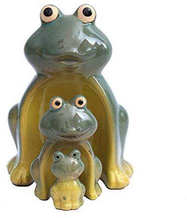 Flanacom Dekofiguren Set aus Keramik - Tierfiguren für Innen und Außen - Deko-Artikel für Wohnung & Garten - Tier Gartendeko Wohnzimmerdeko (Frosch Familie)