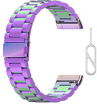 Yikamosi Kompatibel mit Fitbit Versa3 Armband/Sense Armband,Schnellverschluss Edelstahl Metall Ersatzarmband Damen Herren Wristband Uhrenarmbänder für Fitbit Versa3/Sense,Bunt