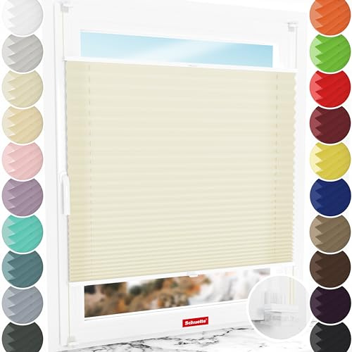 Schuette® Plissee ohne Bohren ● Premium Kollektion: Vanilla Ice Cream (Creme) ● 85x120cm (Breite x Höhe) ● Suprafix Faltrollo Klemmfix 2.0 Rollo ● 60 Sekunden Plisseerollo Montage inkl. Video