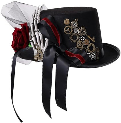 COSDREAMER Unisex Steampunk Zylinder Halloween Kostüm Hut mit Brille Schwarz 7 60cm