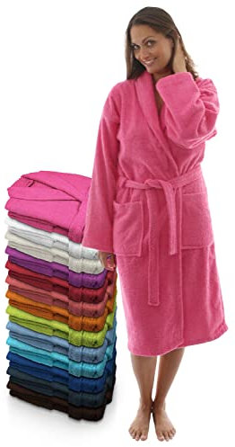 LEBENGOOD - Accappatoio unisex da donna e uomo, 100% cotone spugna americana 400 g, con cintura, tasche (L, fucsia)