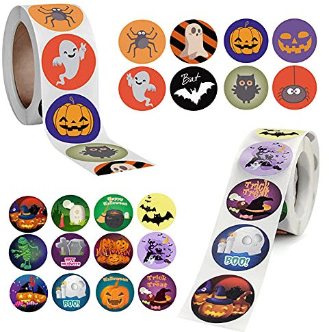 Halloween Aufkleber Rolle,1000 Stück Halloween Sticker,Halloween Dekorative Aufkleber,Kürbis fledermaus Geisterspinnen Sticker,Kinder Halloween Aufkleber Rolle