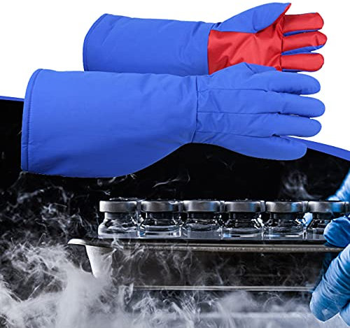ZhiLianZhao Flüssiger Stickstoff Schutzhandschuhe für Gefrierräume, Kälteaufbewahrung, Atmungsaktives Verbundmaterial, -160°C bis -250°C, Ergonomisch, Kryogene Handschuhe,48CM