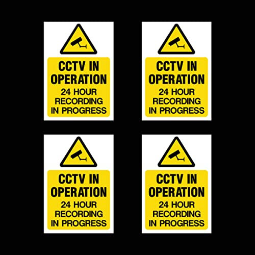 USSP&S 4 x CCTV Camera Warning Sign Stickers, Yellow, Plastic, Realistic Style, 75 x 100 mm, Wall Mount