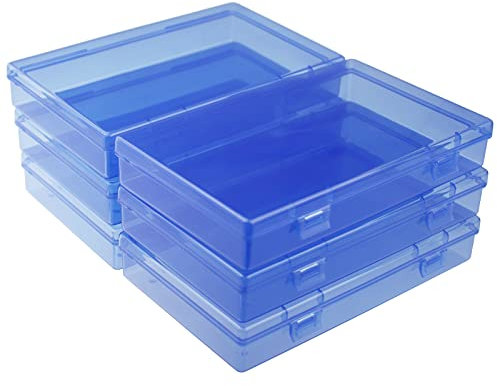 LJY 6 Pieces Rectangular Empty Mini Clear Plastic Organizer Storage Box Containers with Hinged Lids (180 x 110 x 30 mm, Blue)