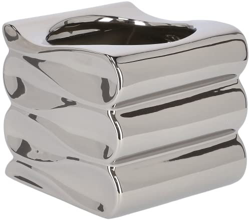 KOTARBAU® Blumentopf Blumenvase aus Keramik Meereswellen Glasiert 13 cm Silber