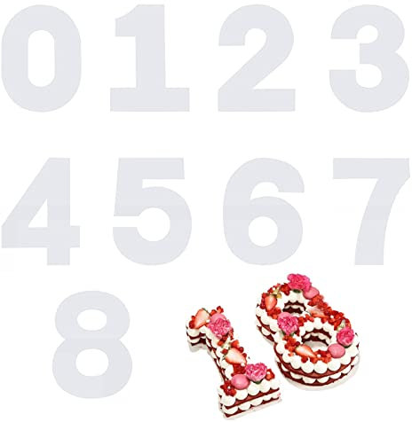 0-8 Number Cake Stencils Molds- 9PCS Large Number Cake Mould Cake Templates Cake Cutting Number Baking Tools for Birthday Anniversary Wedding Party Cake Making DIY (6inch/15cm)