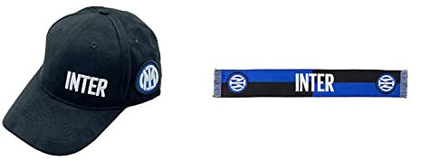 Inter Cappellino da Baseball con Visiera Nuovo Logo, Football cap Unisex-Adulto, Nero & Sciarpa Nuovo Logo Jaquard, Diverse Colorazioni, Stadio Unisex-Adulto, Scacchi Nero/Blu, Taglia Unica