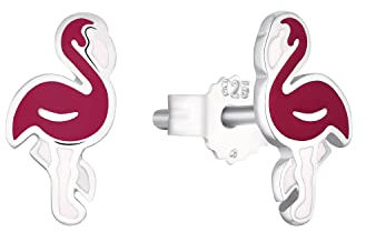 Amor Ohrstecker 925 Sterling Silber Mädchen Kinder Ohrschmuck, 1 cm, Silber, Flamingo, Kommt in Schmuck Geschenk Box, 2027915
