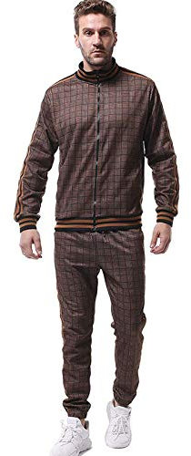 Trainingsanzug Herren, Jogginganzug Herren Sportanzug Freizeitanzug Fitnessanzug Männer Jogging Anzug Baumwolle Oversize Gym Fitness Sport Plaid Zip Sweatjacke und Lang Hose Tracksuit