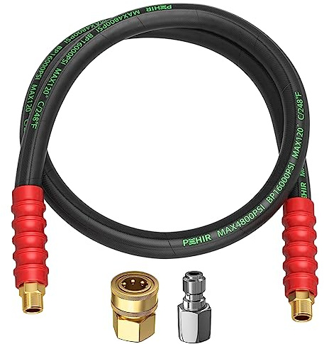 POHIR Pressure Washer Whip Hose 5FT, Reel Connector 248°F Hot/Cold Water Jumper Hose 3/8 with Quick Connect Adapter, Industry Grade Steel Wire Braided & Synthetic Rubber Jacket 4800 PSI