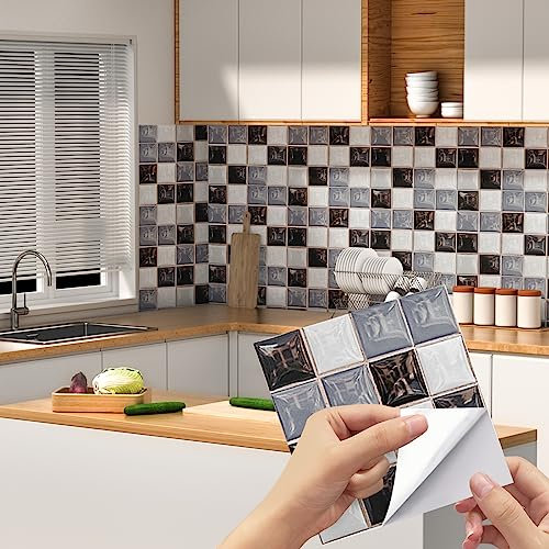 Surmounty Fliesenaufkleber 24Pcs PVC Fliesensticker, 15x15cm Mosaik Fliesen Aufkleber Selbstklebende Fliesendekor, Fliesenfolie Mosaik Küche Wandaufkleber für Wand, Schrank, Schublade