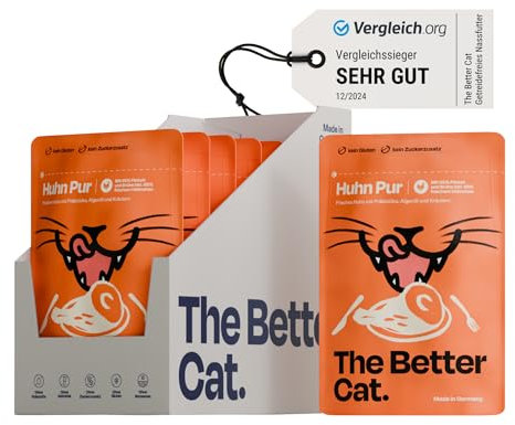 The Better Cat - Getreidefreies Nassfutter mit extra hohem Fleischanteil - Premium Katzenfutter ohne Getreide und ohne Zucker mit Präbiotika (Huhn) 12x85g
