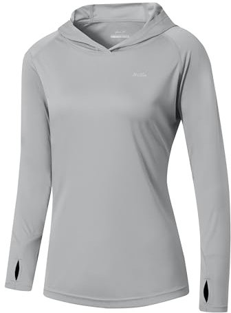 WILLIT Damen Laufshirt UPF 50+ Sonnenschutz Hoodie Sportshirt UV Shirt Langarm Wandern Angeln Outdoor Shirt Schnelltrocknend Leichter Hoodie Grau M