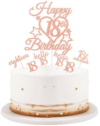 bng-bng 18th Birthday Cake Topper,Rose Gold Glittery Happy 18th Birthday Cake Cupcake Toppers For Girls 18 Eighteen Years Old Birthday Party Supplies Decorations