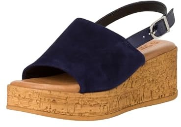Tamaris Damen Plateau Sandalen Leder Keilabsatz Sommer; NAVY/blau; 38 EU