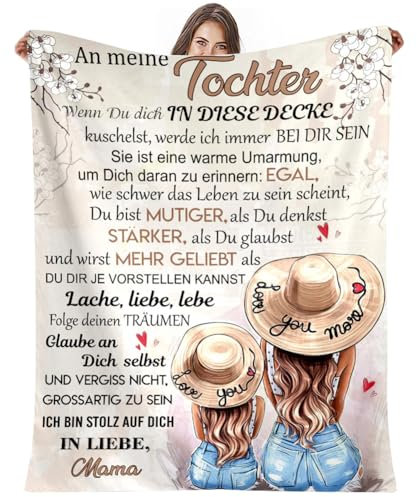 LOMUG Beste Freundin Geschenke,Personalisierte Kuscheldecke An Meine Tochter Decke mit Brief von Mama Weich Komfort Fleecedecke Warm Flanelldecke Deutsch Couch Decken Weihnachts Geschenk für Tochter