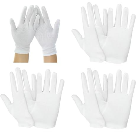 JTKREW 3 Paar Stoffhandschuhe Handschuhe, weiß, Größe L, ca. 22 x 10 cm