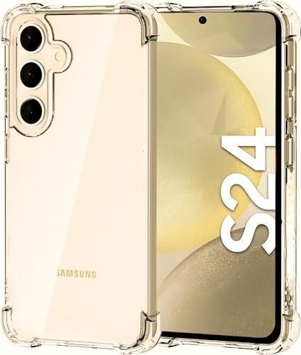 Coque Samsung Galaxy S24, Folmeckat Transparent Renforcé Coins TPU Souple Absorption des Chocs Couverture de Téléphone Portable Samsung Galaxy S24 5G 6.2 Transparent