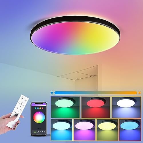 SILAMPDI Led Ceiling Light Tuya Control 24W Bathroom Lights Ceiling RGB Smart Ceiling Light Dimmable with Remote Control Timer & Memory 1700LM Led Lights for Bedroom Kitchen Living Room